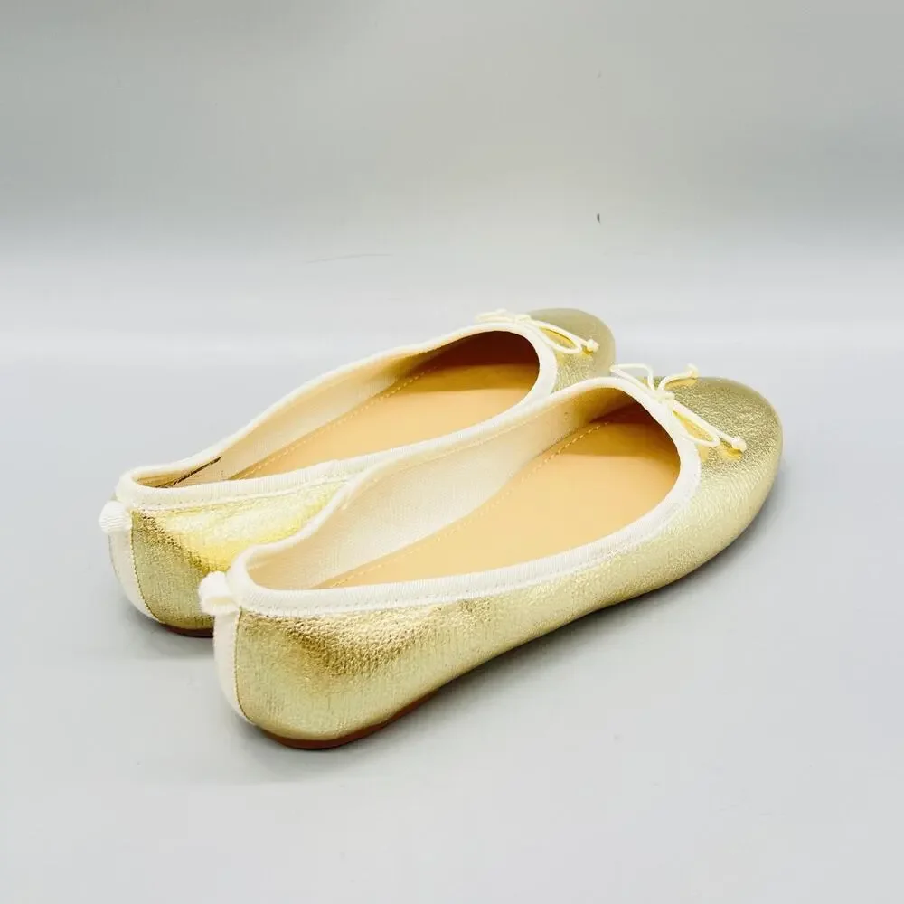 J Crew Shoes Girls 2 Gold Metallic Ballet Flats Bow Slip On Dress Casual Party